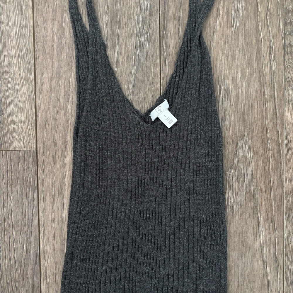 Gray Ribbed Knit Women's Top
